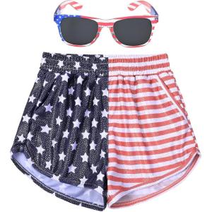 imagePerfashion Girls Metallic Shorts Shiny Hot Short Sparkly Party Pants ampampSunglassesFlag