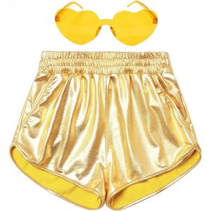 imagePerfashion Girls Metallic Shorts Shiny Hot Short Sparkly Party Pants ampampSunglassesGold
