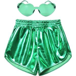 imagePerfashion Girls Metallic Shorts Shiny Hot Short Sparkly Party Pants ampampSunglassesGreen
