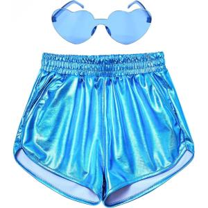 imagePerfashion Girls Metallic Shorts Shiny Hot Short Sparkly Party Pants ampampSunglassesLake Blue