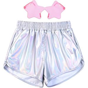 imagePerfashion Girls Metallic Shorts Shiny Hot Short Sparkly Party Pants ampampSunglassesLaser Silver 1