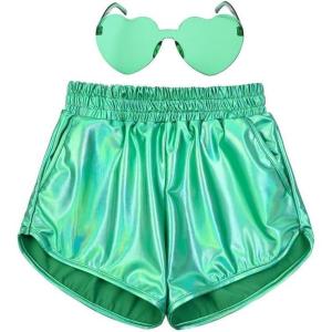 imagePerfashion Girls Metallic Shorts Shiny Hot Short Sparkly Party Pants ampampSunglassesLight Green 9