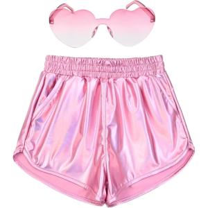 imagePerfashion Girls Metallic Shorts Shiny Hot Short Sparkly Party Pants ampampSunglassesLight Pink 7