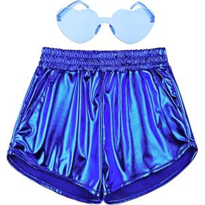 imagePerfashion Girls Metallic Shorts Shiny Hot Short Sparkly Party Pants ampampSunglassesMineral Blue 24
