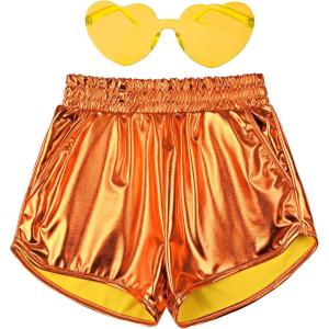 imagePerfashion Girls Metallic Shorts Shiny Hot Short Sparkly Party Pants ampampSunglassesOrange 18
