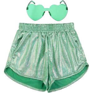 imagePerfashion Girls Metallic Shorts Shiny Hot Short Sparkly Party Pants ampampSunglassesPoint Green 17