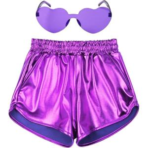 imagePerfashion Girls Metallic Shorts Shiny Hot Short Sparkly Party Pants ampampSunglassesPurple 5