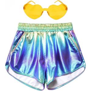 imagePerfashion Girls Metallic Shorts Shiny Hot Short Sparkly Party Pants ampampSunglassesRainbow