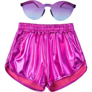 imagePerfashion Girls Metallic Shorts Shiny Hot Short Sparkly Party Pants ampampSunglassesRose Red