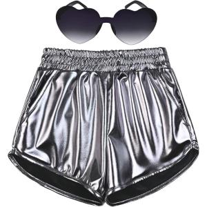 imagePerfashion Girls Metallic Shorts Shiny Hot Short Sparkly Party Pants ampampSunglassesSilver Grey 11