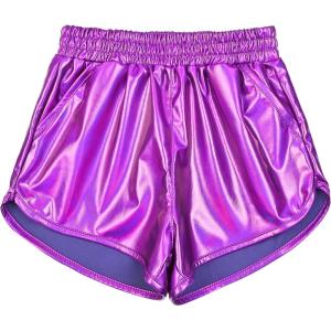 imagePerfashion Girls Metallic Shorts Sparkly Shiny Hot Pants GoldSilverPink OutfitColorful Purple14
