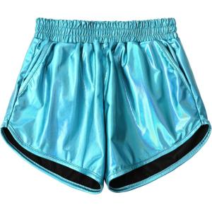 imagePerfashion Girls Metallic Shorts Sparkly Shiny Hot Pants GoldSilverPink OutfitCyan