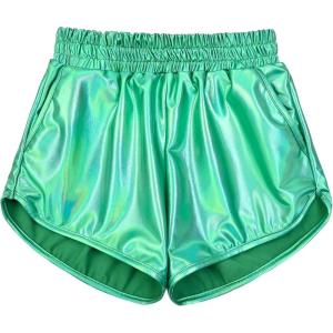 imagePerfashion Girls Metallic Shorts Sparkly Shiny Hot Pants GoldSilverPink OutfitLight Green 9
