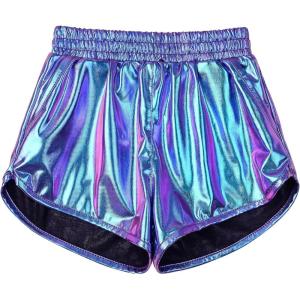 imagePerfashion Girls Metallic Shorts Sparkly Shiny Hot Pants GoldSilverPink OutfitMagic ColorpurpleCyan