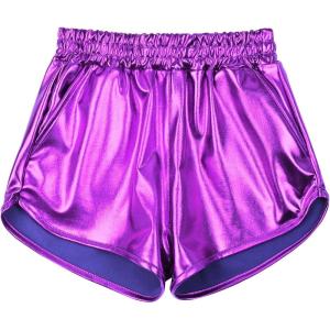 imagePerfashion Girls Metallic Shorts Sparkly Shiny Hot Pants GoldSilverPink OutfitPurple 5