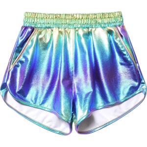 imagePerfashion Girls Metallic Shorts Sparkly Shiny Hot Pants GoldSilverPink OutfitRainbow