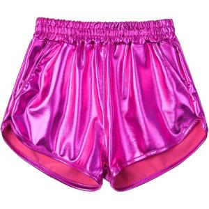 imagePerfashion Girls Metallic Shorts Sparkly Shiny Hot Pants GoldSilverPink OutfitRose Red 7