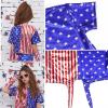 imagePerfashion Girls Metallic Shirts Shiny Tie Front Knot Crop Top with Arm Sleeves for Dancing Raves Festivals 415 Years4th of July258