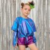 imagePerfashion Girls Metallic Shirts Shiny Tie Front Knot Crop Top with Arm Sleeves for Dancing Raves Festivals 415 YearsBlue11258