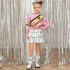 imagePerfashion Girls Metallic Shirts Shiny Tie Front Knot Crop Top with Arm Sleeves for Dancing Raves Festivals 415 YearsDirty Pink15258