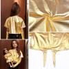 imagePerfashion Girls Metallic Shirts Shiny Tie Front Knot Crop Top with Arm Sleeves for Dancing Raves Festivals 415 YearsGold258