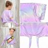 imagePerfashion Girls Metallic Shirts Shiny Tie Front Knot Crop Top with Arm Sleeves for Dancing Raves Festivals 415 YearsLight Purple25258