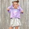imagePerfashion Girls Metallic Shirts Shiny Tie Front Knot Crop Top with Arm Sleeves for Dancing Raves Festivals 415 YearsLight Purple25258