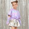 imagePerfashion Girls Metallic Shirts Shiny Tie Front Knot Crop Top with Arm Sleeves for Dancing Raves Festivals 415 YearsLight Purple25258