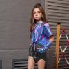imagePerfashion Girls Metallic Shirts Shiny Tie Front Knot Crop Top with Arm Sleeves for Dancing Raves Festivals 415 YearsMagic ColorpurpleCyan 258