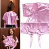 imagePerfashion Girls Metallic Shirts Shiny Tie Front Knot Crop Top with Arm Sleeves for Dancing Raves Festivals 415 YearsPink258