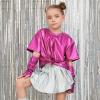 imagePerfashion Girls Metallic Shirts Shiny Tie Front Knot Crop Top with Arm Sleeves for Dancing Raves Festivals 415 YearsRosen8258