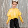 imagePerfashion Girls Metallic Shirts Shiny Tie Front Knot Crop Top with Arm Sleeves for Dancing Raves Festivals 415 YearsYellow9258