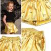 imagePerfashion Girls Metallic Skorts Sparkly Shorts Shiny Dance Skirt with Pockets 413 YearsGold754