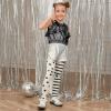 imagePerfashion Girls Metallic Tank Tops Shiny Ruffle Layered Crop Tops Dance Shirts with Alien Glasses 415 YearsBlack452