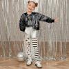 imagePerfashion Girls Metallic Tank Tops Shiny Ruffle Layered Crop Tops Dance Shirts with Alien Glasses 415 YearsBlack452