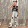imagePerfashion Girls Metallic Tank Tops Shiny Ruffle Layered Crop Tops Dance Shirts with Alien Glasses 415 YearsBlack452