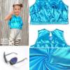 imagePerfashion Girls Metallic Tank Tops Shiny Ruffle Layered Crop Tops Dance Shirts with Alien Glasses 415 YearsBlue452