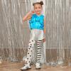 imagePerfashion Girls Metallic Tank Tops Shiny Ruffle Layered Crop Tops Dance Shirts with Alien Glasses 415 YearsBlue452