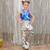 imagePerfashion Girls Metallic Tank Tops Shiny Ruffle Layered Crop Tops Dance Shirts with Alien Glasses 415 YearsBluepurple452