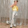 imagePerfashion Girls Metallic Tank Tops Shiny Ruffle Layered Crop Tops Dance Shirts with Alien Glasses 415 YearsGold452