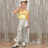 imagePerfashion Girls Metallic Tank Tops Shiny Ruffle Layered Crop Tops Dance Shirts with Alien Glasses 415 YearsGold452