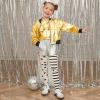 imagePerfashion Girls Metallic Tank Tops Shiny Ruffle Layered Crop Tops Dance Shirts with Alien Glasses 415 YearsGold452
