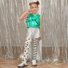 imagePerfashion Girls Metallic Tank Tops Shiny Ruffle Layered Crop Tops Dance Shirts with Alien Glasses 415 YearsGreen452