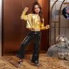 imagePerfashion Girls Sequin Bell Bottom Pants Disco Sparkly Flare Pants Kids Dance Trousers with Pockets 615YBlack252