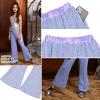 imagePerfashion Girls Sequin Bell Bottom Pants Disco Sparkly Flare Pants Kids Dance Trousers with Pockets 615YPurple252