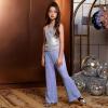 imagePerfashion Girls Sequin Bell Bottom Pants Disco Sparkly Flare Pants Kids Dance Trousers with Pockets 615YPurple252
