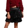 imagePerfashion Girls Sequin Skirt Sparkly 2 Layer Ruffle ALine Skirt VWaisted Dance Party Skirt 413YBlack253