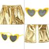 imagePerfashion Girls Shiny Metallic Flared Pants Festival Dance Pants Disco with Sunglasses Wide Leg Trousers 615 YearsGold360