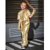 imagePerfashion Girls Shiny Metallic Flared Pants Festival Dance Pants Disco with Sunglasses Wide Leg Trousers 615 YearsGold360
