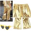 imagePerfashion Girls Shiny Metallic Flared Pants Festival Dance Pants Disco with Sunglasses Wide Leg Trousers 615 YearsGold360